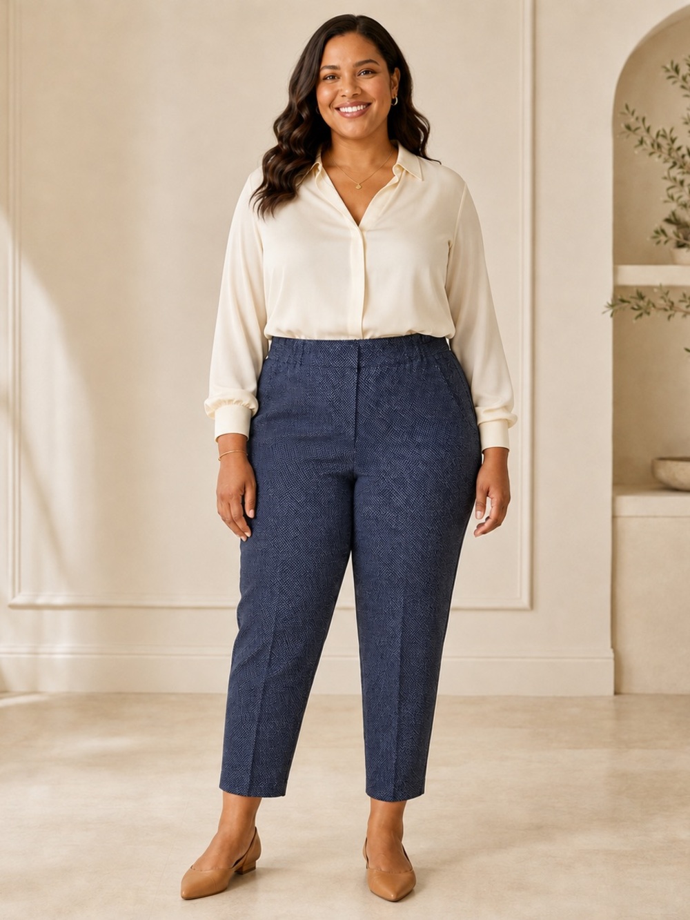 Talbots Navy Textured Slim Dress Pants
